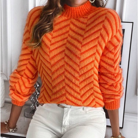 New orange chevron print long sleeve sweater - Picture 1 of 6
